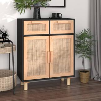 vidaXL Sideboard Schwarz 60x30x75cm Massivholz Kiefer und Natur-Rattan 345637