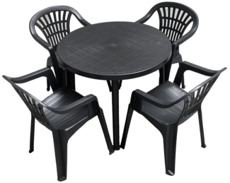 Progarden Essgruppe Gartenmöbel Sitzgruppe Balkonmöbel Terrasse Schwarz, (Set, 5-tlg, Tisch + 4 Stapelstühle), UV-Beständig, Robust, Wetterfest, Made in Italy, Hochwertig