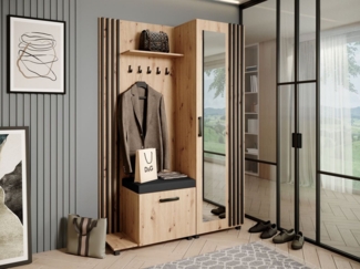 Beautysofa Garderobenschrank Garderoben-Set mit Aufhängern und Spiegel LIVIA (Geräumiger Schuhschrank) mit praktischer Kleiderstange
