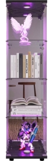 FUROKOY Glasvitrine Standvitrine, Modern Glas Vitrinenschrank mit Beleuchtung (4 Lagen Glasvitrine mit 1 Glastür, Sammlervitrine, 1-St, für Sammlerstücke Bücher Wein)