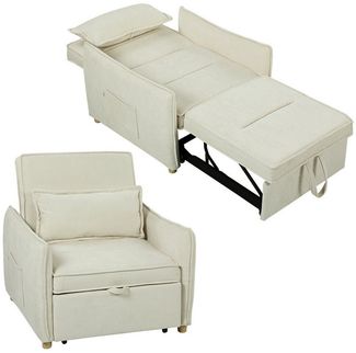 HOMCOM Sessel mit Bett-Funktion, Liegesessel, verstellbare Rückenlehne, Kissen (Relaxsessel, 1-St, Sessel mit Relaxfunktion), für Wohnzimmer, Schlafzimmer, Cremeweiß