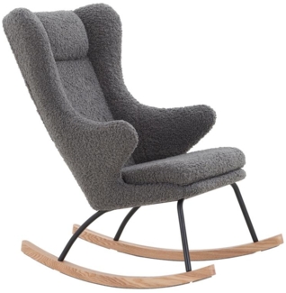Schaukelstuhl Grau Teddyfell mit Metallgestell und Holzkufen 66 x 104 x 106 cm