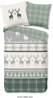 Good Morning Flanell Bettwäsche 200 X 200 cm + 2- 80 X 80 cm Bjirk reindeer grün
