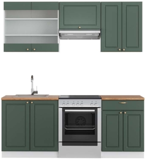 Küchenzeile Fame-Line Grün-Gold Landhaus/Weiß 200 cm , AP Eiche Vicco