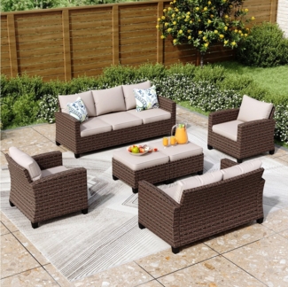 PHI VILLA Gartenlounge-Set, (Gartenmöbel Set Balkonmöbel, Rattan Lounge Möbel Outdoor Gartenlounge Set)