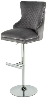 riess-ambiente Barhocker CASTLE DELUXE grau/silber · Barstuhl aus Samt mit Löwenkopf & Nieten (Einzelartikel, 1 St), Tulpenfuß aus Edelstahl in Silber-Optik · Bezug in Chesterfield-Design