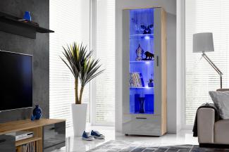 99rooms Teka Vitrine III Wotan Eiche Grau Hochglanz ohne LED-Beleuchtung