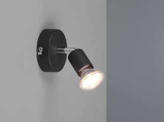 Reality Leuchten LED Wandstrahler, LED wechselbar, Warmweiß, innen, kleine Wandlampe schwenkbar Schwarz, Treppenhaus & Bett Ø 8cm