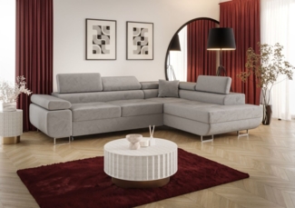 Ecksofa Schlafsofa Sofa MONARO Stoff Monolith Hellgrau Ottomane Rechts