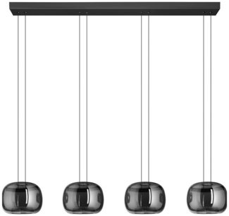 EGLO LED Pendelleuchte HORTUNAS, 4-flammig, Schwarz, Glasschirme, Stahl, Dimmfunktion, LED fest integriert, Extra-Warmweiß, B 126 x H 150 x T 21 cm