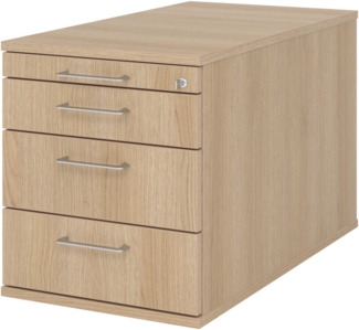bümö Rollcontainer mit Schubladen, Container abschließbar aus Holz in Eiche - Rollwagen für's Büro als Schreibtisch Unterschrank, Bürocontainer od. Schreibtischcontainer mit Bügelgriffe, TC30-E-E-BS
