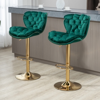 LVHOM Barhocker 2er Set, 360° drehbar, Samt, höhenverstellbare Barstühle, Muschel- und Vogelnest-Design, Metallbeine