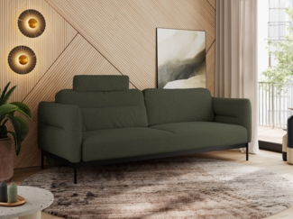 Sofa mit Schlaffunktion, schwarze MetallStoff, mobile Kopfstütze, Schlafsofa mit losen Kissen - SALENTO - Grün Boucle