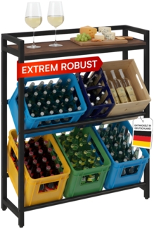 STEELSØN 'Astris' Getränkekistenregal, Metall, schwarz/nussbraun, 117x105x33 cm, Getränkeregal für 6 Kisten, mit Ablagefach