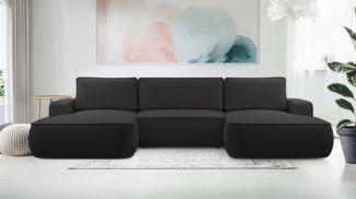 AX LIVING Ablia Sofa U-Form mit Schlaffunktion Schwarze Sofa 364 cm