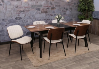 6er-Set Esszimmerstuhl HWC-O44, Küchenstuhl Stuhl, Bugholz Kunstleder Öko-Tex FSC® ~ Walnuss-Optik, weiß