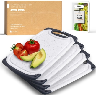 Exitoso Schneidebrett 4er-Set spülmaschinenfest mit Saftrille, Kunststoff, (4-St), Brotzeitbrett Frühstücksbrettchen Brot Obst Steak rutschfest