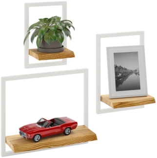 LAMO Manufaktur Wandregal Holz Set 3 St. 15/20/35cm Farbe: Rustikal, Rahmen: Elfenbein, Schweberegal Massiv 100% Echtholz, Küchenregal Wand, Badezimmer Regal Hängend, Wandregal Wohnzimmer