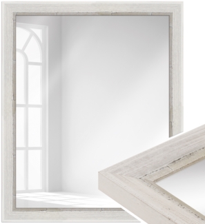 WANDStyle Wandspiegel H640 aus Massivholz in Weiß 46 x 56 cm im Stil Shabby-Chic