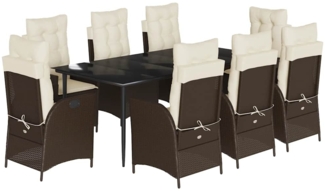 vidaXL 9-tlg. Garten-Essgruppe mit Kissen Braun Poly Rattan 3213203