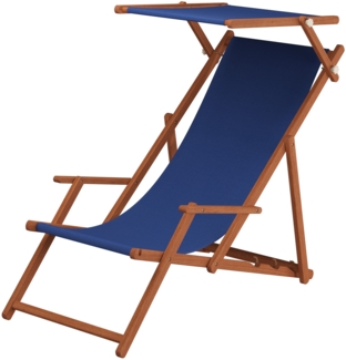 Liegestuhl blau Gartenstuhl Deckchair Buche Strandstuhl Sonnendach Sonnenliege 10-307 S