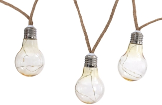 Dehner LED Solarleuchte Lichterkette Manaus, mit 10 warmweißen Glühbirnen, Warmweiß, IP44, Kunststoff/Hanf, Farben natur/transparent/silber