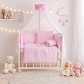 Beistellbett Matratze, Rollen, HERZEN rosa Deko-Schleifen