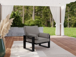 Gartensessel mit Armlehnen, Sessel auf schwarzen Metallbeinen, Rückenkissen - ELBA S1 - grau