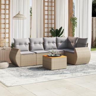 vidaXL 6-tlg. Garten-Sofagarnitur mit Kissen Beige Poly Rattan 3224995