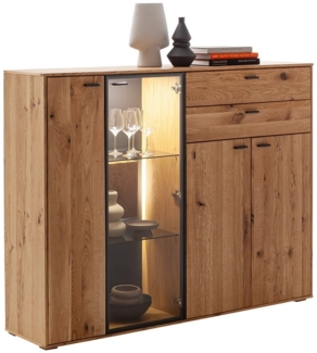 Lomadox Highboard AVETRANA-05, Vitrinenschrank, in Wildeiche geölt inkl. LED-Beleuchtung
