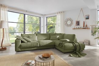 KAWOLA Sofa MADELINE Ecksofa Cord olivgrün Recamiere rechts 86 x 224 x 325 cm