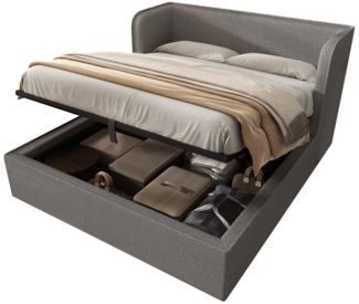 BlingBin Stauraumbett Doppelbett (1-tlg, Hydraulisch Polsterbett mit Seitenlehn und Abnehmbarer Bettrahmenbezug), 180×200, Leinen