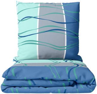 Leonado Vicenti Bettwäsche Allergiker geeignet 135x200 oder 155x220, Microfaser, 2 teilig, Wellen gestreift Türkis Blau