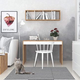 Modern Study Desk with Wall Shelf, Oak Color, 120 x 74 x 60 cm | 100% Melamine Coated Particle Board, 18 mm Thick | Stylish & Functional for Home Office