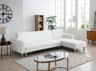 Vente-unique - Ecksofa mit Schlaffunktion - Ecke wechselbar - Kunstleder - Weiß - WILLIS II