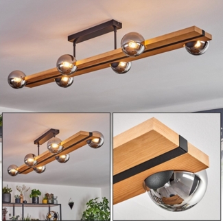 hofstein Deckenleuchte Deckenlampe aus Metall/Holz/Glas in Schwarz/Natur/Chrom/Rauch, ohne Leuchtmittel, Leuchte im Vintage-Design mit Glasschirmen (10cm) und Holzbalken, G9