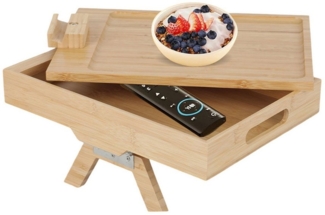 TWSOUL Tablett Sofa-Armtisch aus Bambus, Doppelschichtiges drehbares Tablett