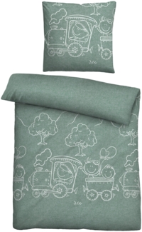 biberna Melange-Flanell Bettwäsche 0840521 LOKOMOTIVE, fichte, 1x 135x200 cm + 1x 80x80 cm