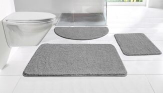 my home Badematte Regona, Badteppich, Badvorleger, Badezimmer Teppich, Höhe 15 mm, rutschhemmend beschichtet, fußbodenheizungsgeeignet, schnell trocknend, strapazierfähig, Polyester, halbrund, Uni Farben, besonders weich, als rechteckig und halbrund er...