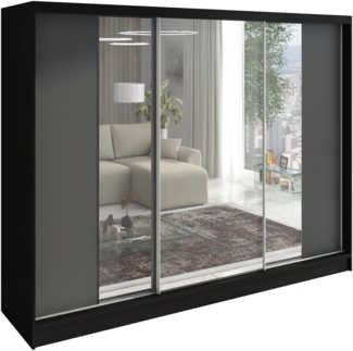 A&J MöbelLand Schwebetürenschrank VIDA 200 cm 3-türig Schrank mit Schubladen und Spiegel