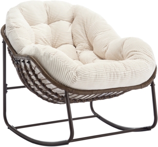 LVHOM Schaukelstuhl mit gepolstertem Kissen, Rattanstuhl mit Stahlrahmen, Lounge Sessel, Schaukelsessel, 1 St, für Balkon/Garten/Wohnzimmer/Schlafzimmer/Arbeitszimmer