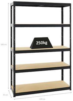 PROREGAL Schwerlastregal Big Elephant Schwarz 180 x 120 x 60 cm Fachlast 250kg Kellerregal, Steckregal, Garagenregal, Lagerregal