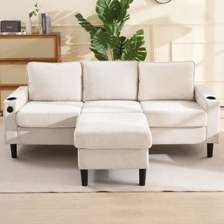 STILVORA Schlafsofa L-form Ecksofa mit USB- und Typ-C-Anschlüssen,couch wohnzimmer beige, Wohnzimmersofa, Polstersofa, mit USB- und Typ-C-Anschlüssen