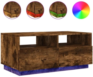 Couchtisch, Sofatisch mit LED-Leuchten Räuchereiche 90x49x40 cm