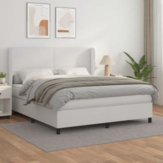 vidaXL Boxspringbett mit Matratze Weiß 180x200 cm Kunstleder 3128926