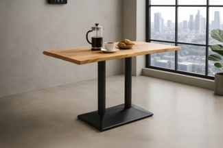 Bistrotisch Baumkante massiv 120 x 70 cm Akazie naturfarben Doppelsäulengestell schwarz ISLA 137097154