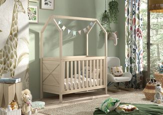 SCOTT Babybett 60x120 cm, 3-fach verstellbar, Kiefer massiv, Farbe Milky Pine