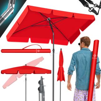 KESSER® Sonnenschirm Rechteckig Inkl. 2in1 Abdeckung & Transporttasche Gartenschirm Terrassenschirm | Schirm 200 × 125cm für Balkon Garten & Terrasse | Neigungswinkel und Höhe verstellbar Rot