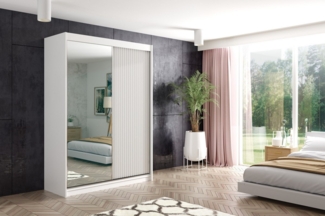 ALTDECOR Schiebetürenschrank RYFLO (Kleiderschrank Garderobenschrank mit viel Stauraum Moderner Schrank) Spiegel Spiegeltüren Geriffelten Fronten LED Beleuchtung
