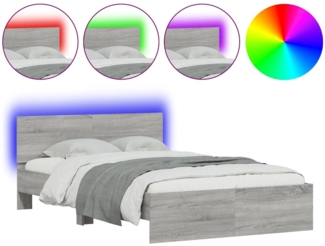 vidaXL Bettgestell mit Kopfteil LED-Beleuchtung Grau Sonoma 135x190 cm 3207635